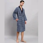 Beach Wear Blue Floral Print Cotton Bathrobe - Image 4