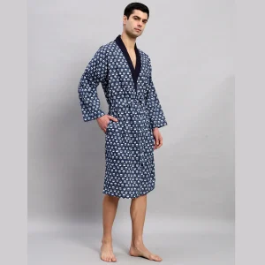 Beach Wear Blue Floral Print Cotton Bathrobe - Image 4