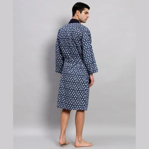 Beach Wear Blue Floral Print Cotton Bathrobe - Image 6