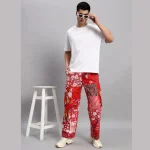 Beach Wear Red Patchwork Cotton Baggy Trousers/ Pants