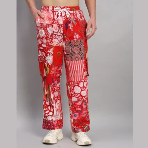 Beach Wear Red Patchwork Cotton Baggy Trousers/ Pants - Image 6