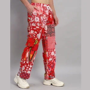 Beach Wear Red Patchwork Cotton Baggy Trousers/ Pants - Image 5