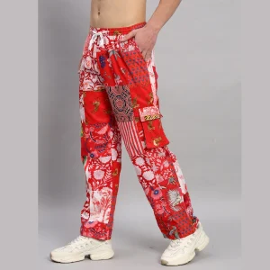 Beach Wear Red Patchwork Cotton Baggy Trousers/ Pants - Image 4