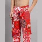 Beach Wear Red Patchwork Cotton Baggy Trousers/ Pants - Image 3