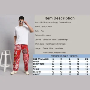Beach Wear Red Patchwork Cotton Baggy Trousers/ Pants - Image 8
