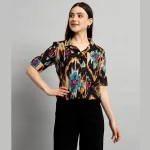 Beautiful Black Ikat Print Cotton Called Crop Tops - Image 2