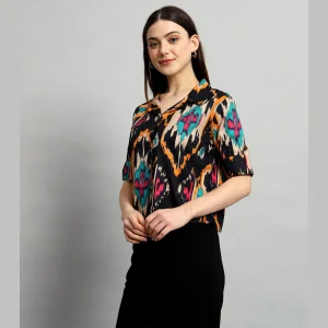 Beautiful Black Ikat Print Cotton Called Crop Tops - Image 3