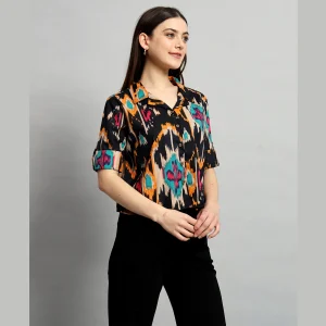 Beautiful Black Ikat Print Cotton Called Crop Tops - Image 4