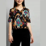 Beautiful Black Ikat Print Cotton Called Crop Tops - Image 5