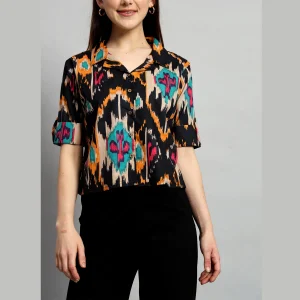 Beautiful Black Ikat Print Cotton Called Crop Tops - Image 5