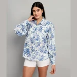 Beautiful Blue Floral Print Casual Cotton Shirts - Image 2