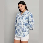 Beautiful Blue Floral Print Casual Cotton Shirts - Image 3