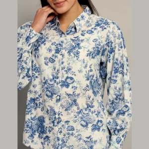 Beautiful Blue Floral Print Casual Cotton Shirts - Image 6