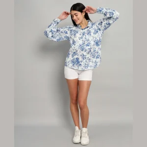 Beautiful Blue Floral Print Casual Cotton Shirts - Image 7