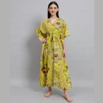 Beautiful Floral Print Women Kaftan Dress Parrot Green Fabric - Image 2