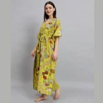 Beautiful Floral Print Women Kaftan Dress Parrot Green Fabric - Image 3