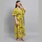 Beautiful Floral Print Women Kaftan Dress Parrot Green Fabric - Image 4