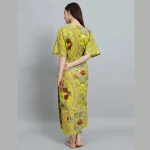Beautiful Floral Print Women Kaftan Dress Parrot Green Fabric - Image 5