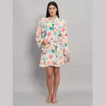 Beautiful Floral Printed Satin Silk Bath Robe - Image 3