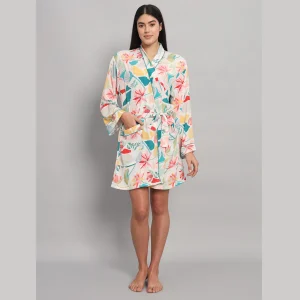 Beautiful Floral Printed Satin Silk Bath Robe - Image 3