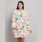 Beautiful Floral Printed Satin Silk Bath Robe - Image 2