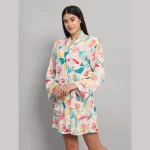 Beautiful Floral Printed Satin Silk Bath Robe - Image 4