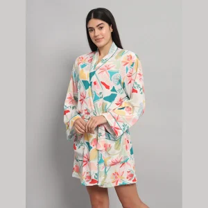Beautiful Floral Printed Satin Silk Bath Robe - Image 4