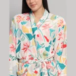 Beautiful Floral Printed Satin Silk Bath Robe - Image 5