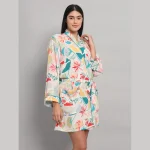 Beautiful Floral Printed Satin Silk Bath Robe - Image 6