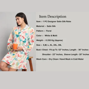 Beautiful Floral Printed Satin Silk Bath Robe - Image 8