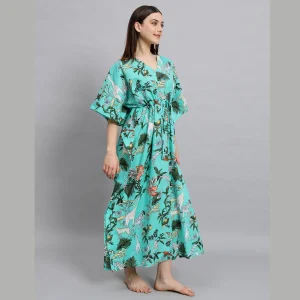 Beautiful Forest Print Cotton Kaftan Dress For Women's - Image 4
