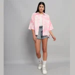 Beautiful Pink Floral Printed Cotton Oversized Shirt - Image 5