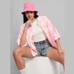 Beautiful Pink Floral Printed Cotton Oversized Shirt