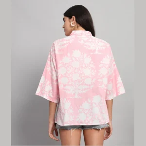 Beautiful Pink Floral Printed Cotton Oversized Shirt - Image 9