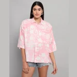 Beautiful Pink Floral Printed Cotton Oversized Shirt - Image 2