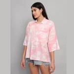Beautiful Pink Floral Printed Cotton Oversized Shirt - Image 4