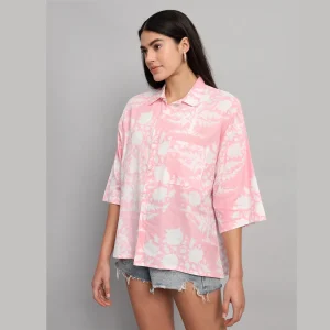 Beautiful Pink Floral Printed Cotton Oversized Shirt - Image 4