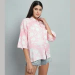 Beautiful Pink Floral Printed Cotton Oversized Shirt - Image 3