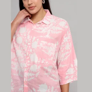 Beautiful Pink Floral Printed Cotton Oversized Shirt - Image 8