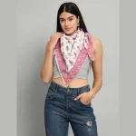 Beautiful Pink Leaf Print Cotton Scarves - Image 2