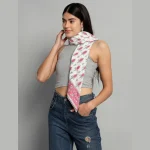 Beautiful Pink Leaf Print Cotton Scarves - Image 3