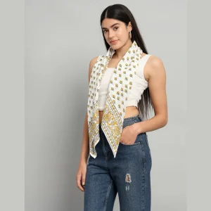 Beautiful Yellow Flora Printed Cotton Scarves - Image 3