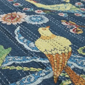 Bird Printed Bed Cover Twin Kantha Quilt Bedding Gudri - Image 3