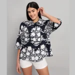 Black Floral Printed Oversized Casual Shirt - Image 2