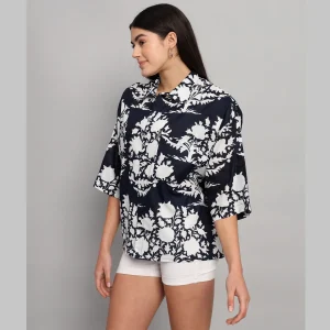 Black Floral Printed Oversized Casual Shirt - Image 4