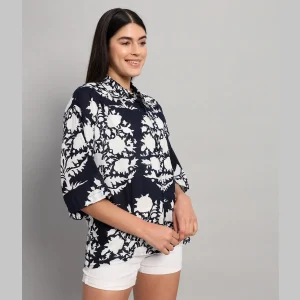 Black Floral Printed Oversized Casual Shirt - Image 3
