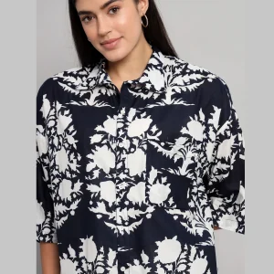 Black Floral Printed Oversized Casual Shirt - Image 8