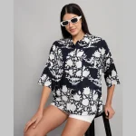 Black Floral Printed Oversized Casual Shirt