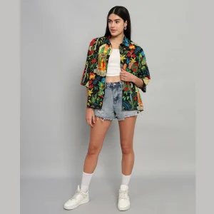 Black Frida Kahlo Printed Cotton Oversized Shirts - Image 6
