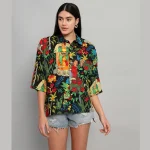 Black Frida Kahlo Printed Cotton Oversized Shirts - Image 3